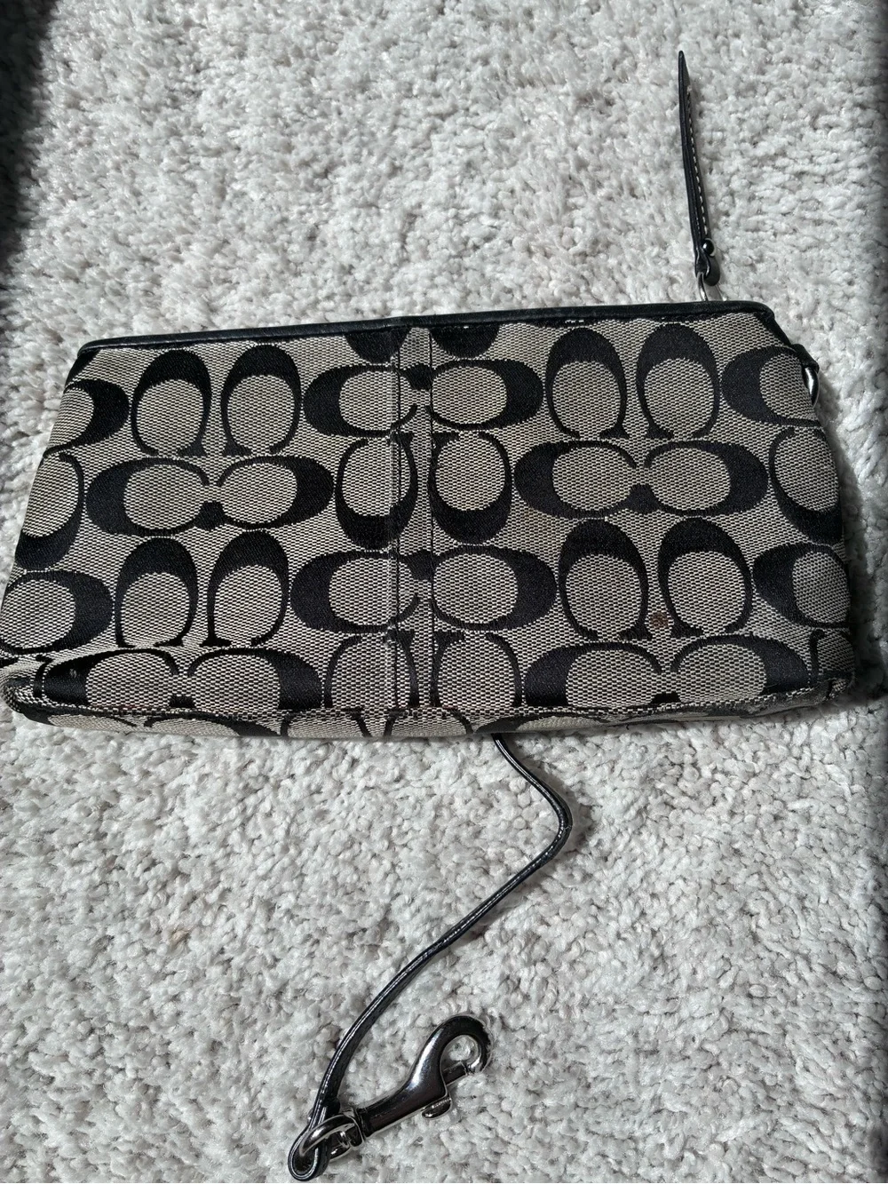 Coach Signature Canvas Wristlet in Black and tan